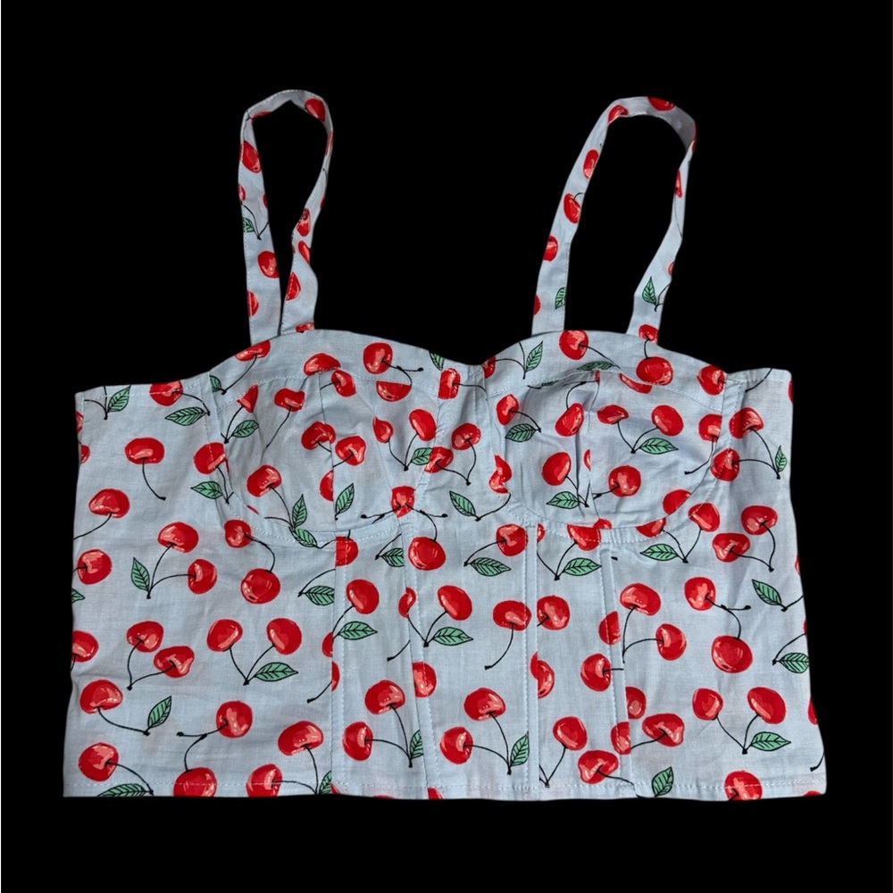 Red and Green Sleeveless Bustier Crop Top